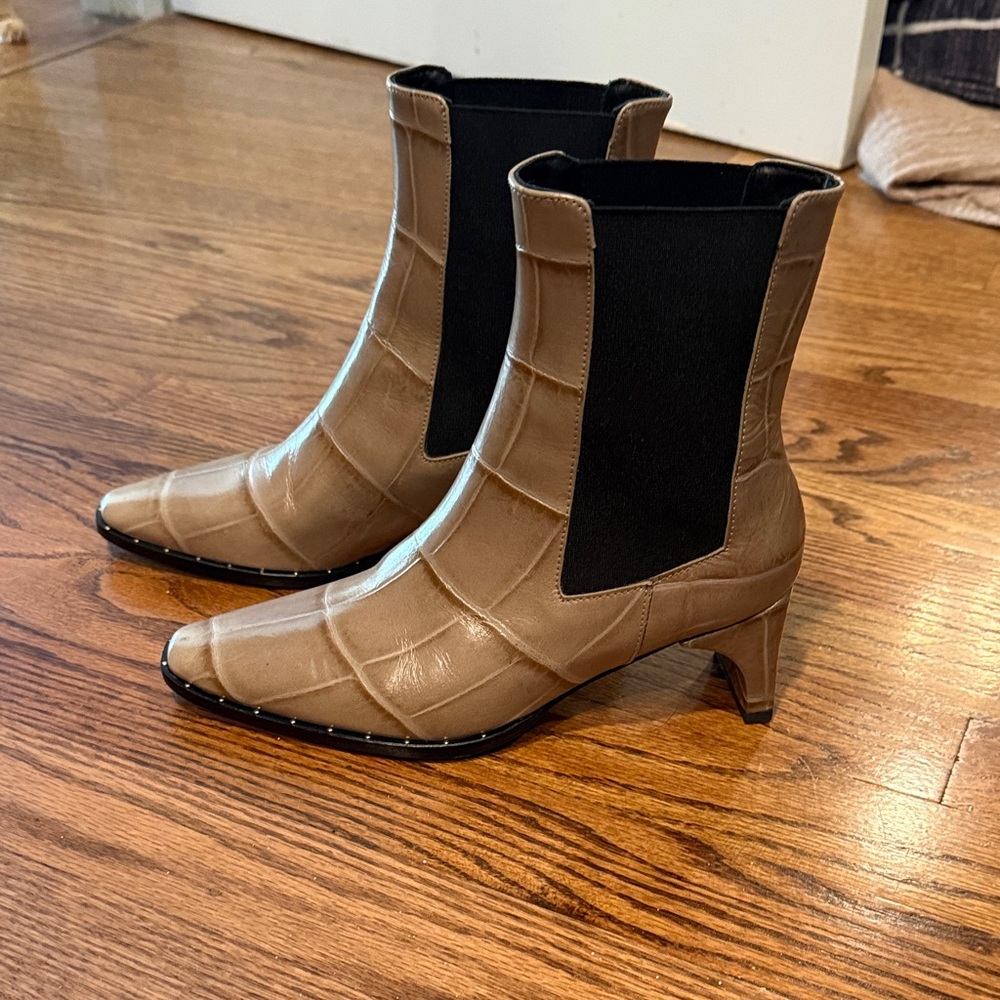 Freda Salvador Croc-Embossed Tan Boots